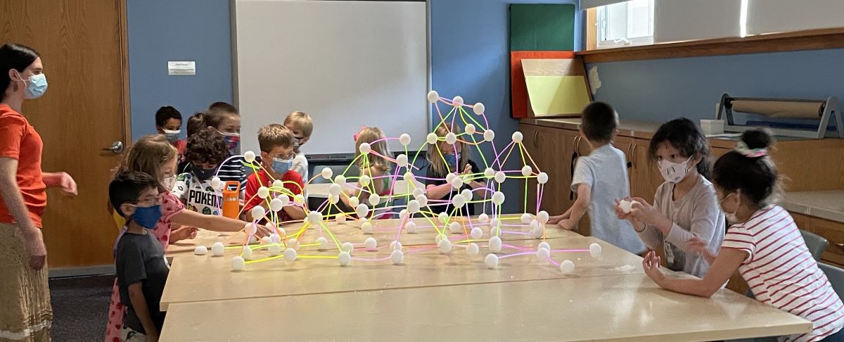 Kids building 3D geometric shapes