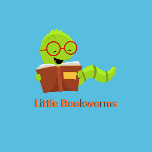 Green bookworm reading and smiling
