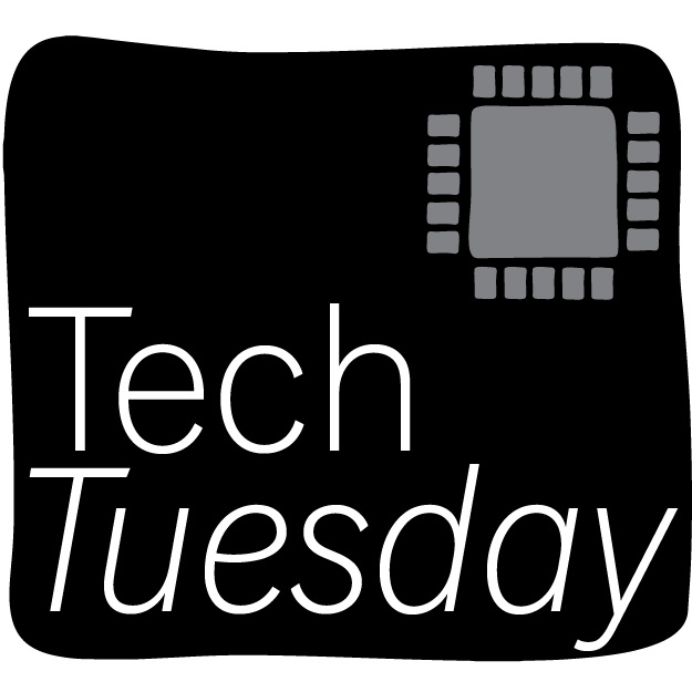 The words "Tech Tuesday" against a black background with a computer chip looking image in the top right corner