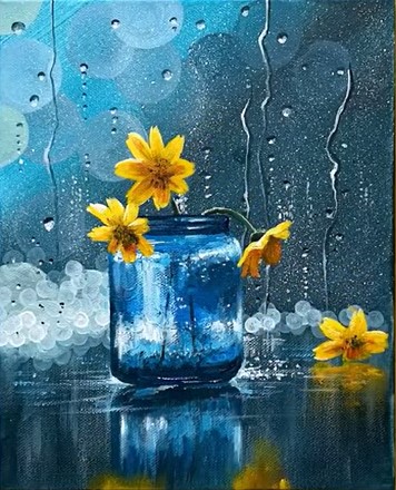 rainy day flowers painting