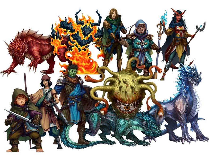 player characters and monsters