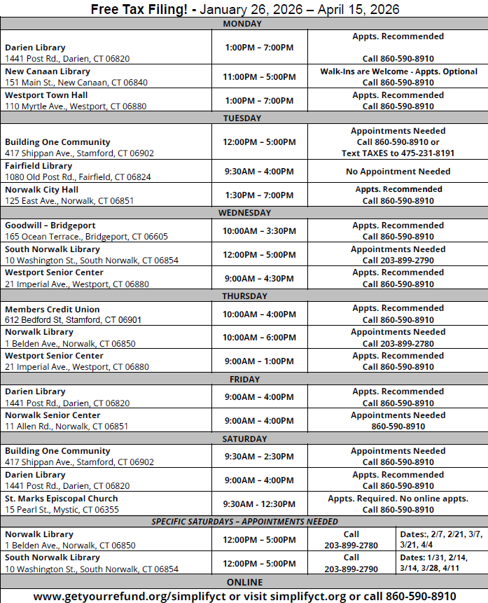 Site times for Tax Prep