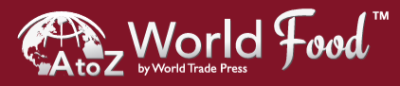 The words A to Z World Food by World Trade Press set before a globe