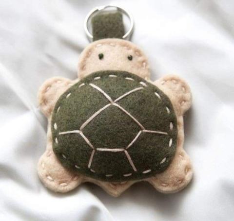 Picture of a handmade stuffed turtle keychain