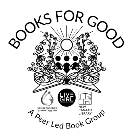 Books for Good Logo, featuring an open book with plants growing out of it and 3 figures holding hands. Below the logo are the logos of the three partner organizations.