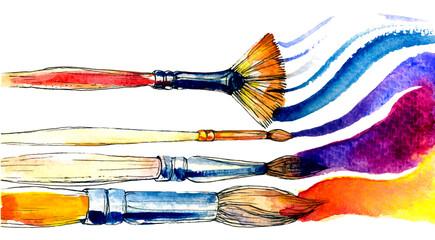 image of watercolor brushes and paint 