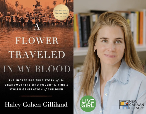 Red book cover at left with protesters in background and author photo of white woman with long blond hair at right looking at the camera