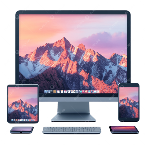 This is an image of Apple devices: iPhone, iPad, and Macintosh Computer