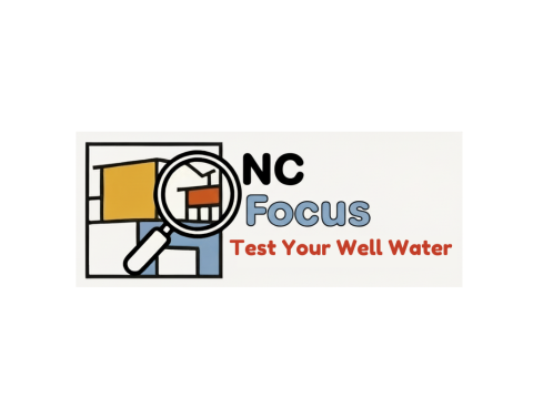 Colorful library logo with magnifying glass and words "NC Focus Test Your Well Water"
