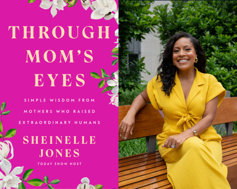 book cover and sheinelle in a yellow dress