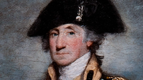 Detail from a color painting of the head of George Washington