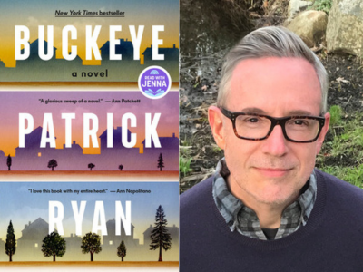 Book cover with colored stripes at left and headshot of white man with short black and gray hair combed back and wearing heavy-framed glasses