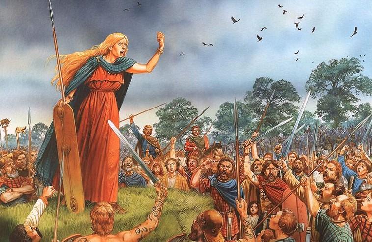 Painting of Boudica rallying her people. 