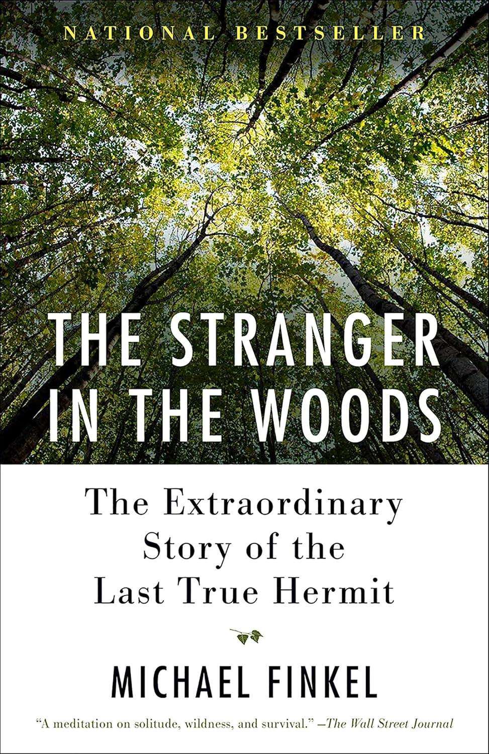 book jacket of title The Stranger in the Woods and picture of trees