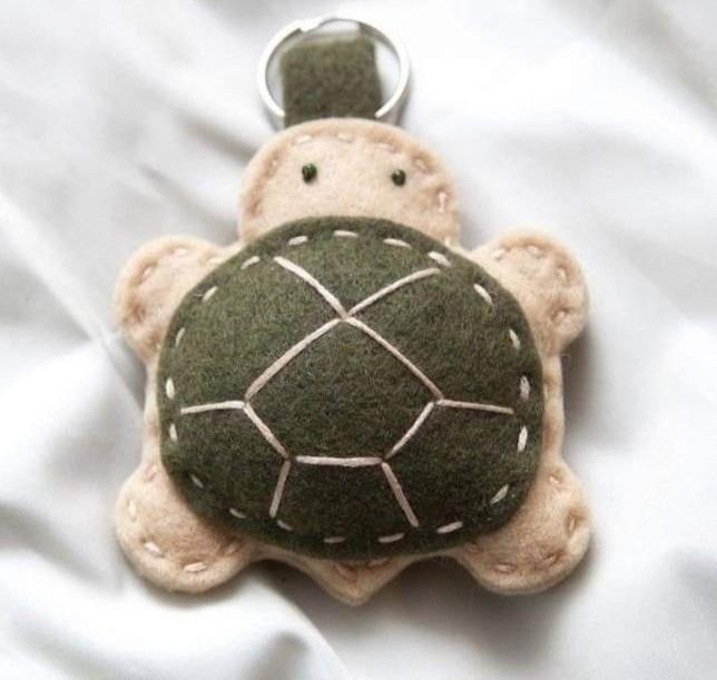 Picture of a handmade stuffed turtle keychain
