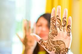 Woman showing her hand with mehendi