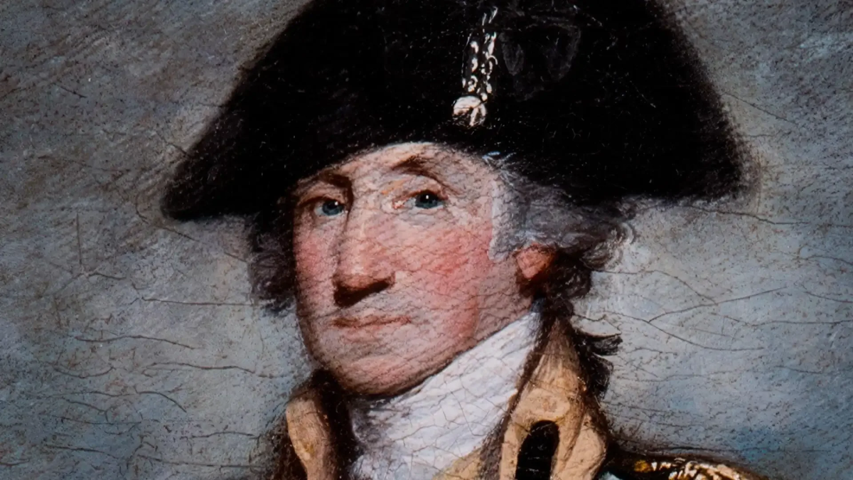 Detail from a color painting of the head of George Washington